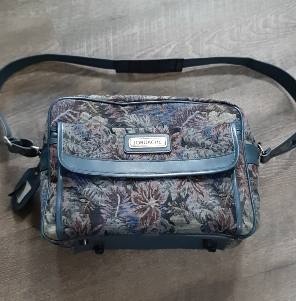 Vintage 1980's Jordache Floral Tapestry Bag Carry-on Bag Weekend Bag Footed
